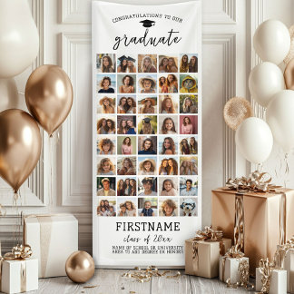 40 Photo Collage Graduation Modern Minimal White Banner