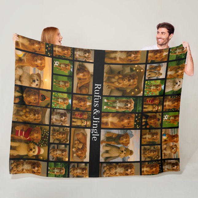 40 Photo Collage Template And Text Personalized Fleece Blanket (In Situ)