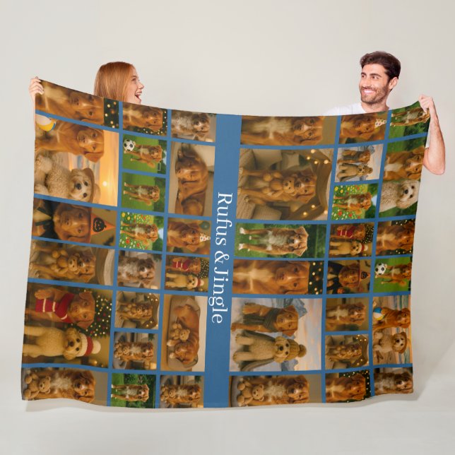 40 Photo Collage Template And Text Personalized Fleece Blanket (In Situ)
