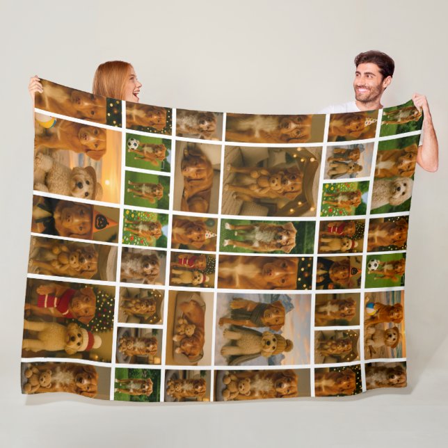 40 Photo Collage Template Personalized Custom Made Fleece Blanket (In Situ)