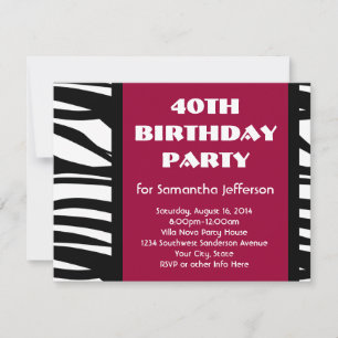 40 Pink+Black Zebra Invitations