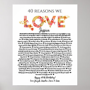 40 reasons we love you birthday gift mom sister poster