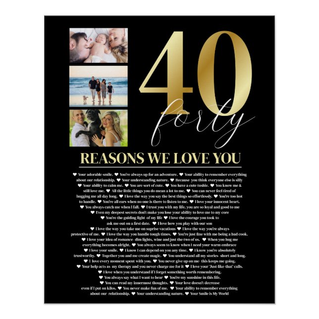 40 Reasons We Love You Gift Art Poster (Front)