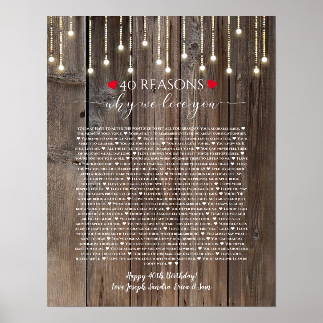 40 reasons why I love you wood lights Poster (Front)