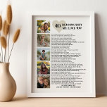 40 Reasons Why We Love You 40th Birthday Photo Poster<br><div class="desc">Sentimental photo collage poster for 40th birthday or father's day, for example. Create a unique gift, personalized with 40 heartfelt reashons why your loved one is so special along with 5 of your favourite photos. This personalized keepsake captures the essence of your bond and is perfect to display at a...</div>