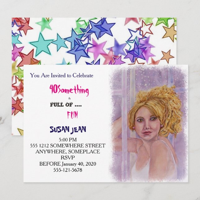 40 SOMETHING & Full of Fun Blonde Curls Invitation (Front/Back)