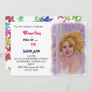 40 SOMETHING & Full of Fun Blonde Curls Invitation