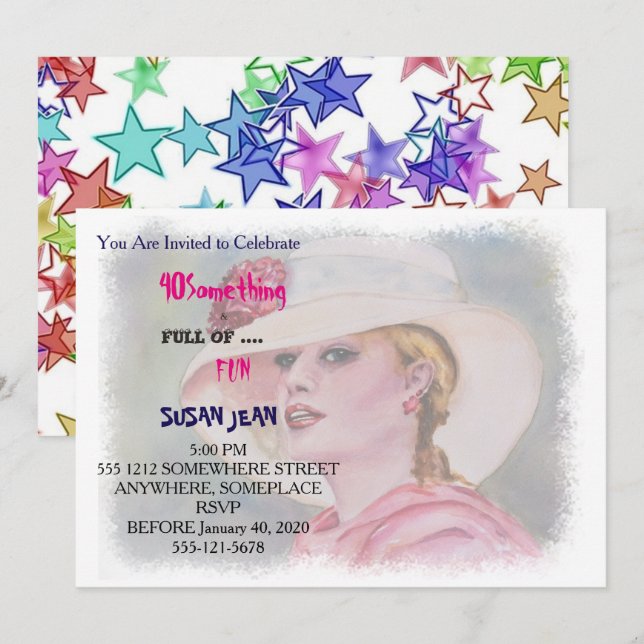 40 SOMETHING & Full of Fun Garden Party Invitation (Front/Back)