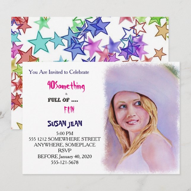 40 SOMETHING & Full of Fun Summer Hat Invitation (Front/Back)