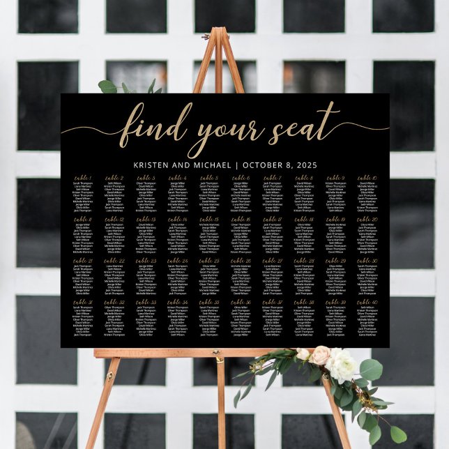 40 Tables Find Your Seat Black Seating Chart Plan (Creator Uploaded)