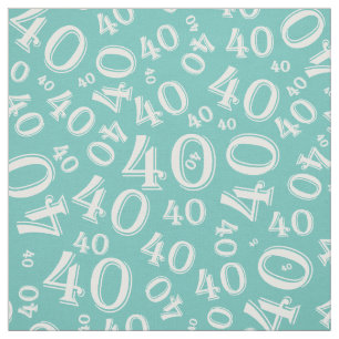 40 Teal and White Birthday Number Pattern Fabric