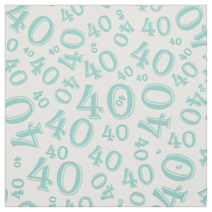 40 Teal and White Number Typography Pattern Fabric