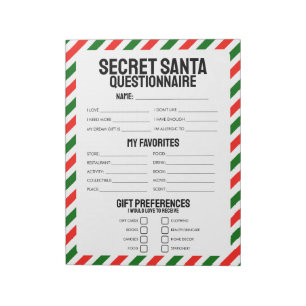 40 Tear-Off Secret Santa Questionnaires Notepad