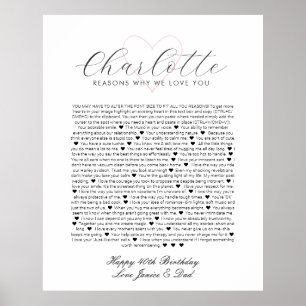 40 things I love about you anniversary birth Poste Poster