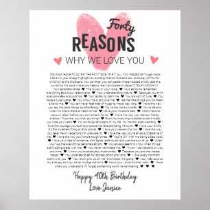 40 things I love about you anniversary birth Poster