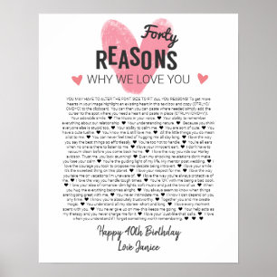 40 things I love about you anniversary birth Poster