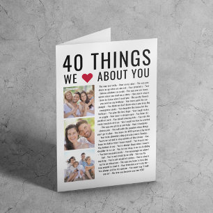40 Things We Love About You 40th Birthday Card