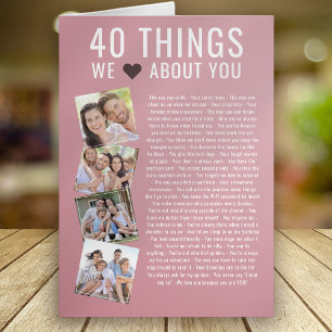 40 Things We Love About You 40th Birthday Card