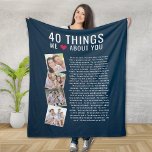 40 Things We Love About You | 40th Birthday  Fleece Blanket<br><div class="desc">Looking for a unique birthday gift? Compile a list of 40 things you love about the birthday girl as she turns 40 and add some photographs to make a keepsake gift she will treasure.</div>