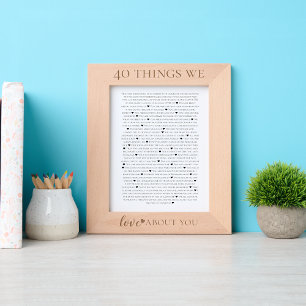 40 things we love about you birthday laser etched