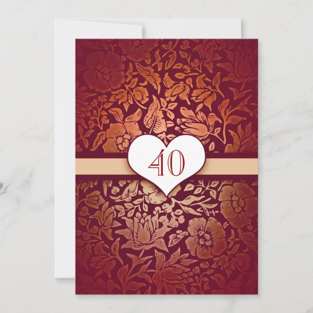 40 wedding anniversary damask red vintage invites (Front)