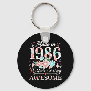 40 Year Old Made in 1986 Floral 40th Birthday Keychain