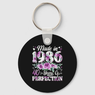 40 year old made in 1986 floral 40th birthday wome keychain