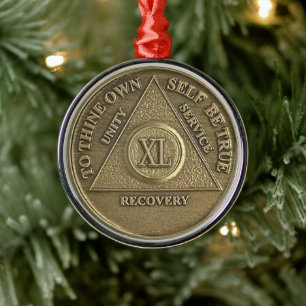 40 Year Sober Anniversary Medallion   Recovery Metal Ornament