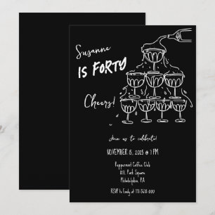 40 yearFs Birthday Champagne tower funky Invitation