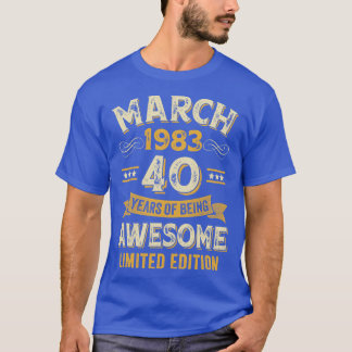 40 Years Awesome Vintage March 1983 40th Birthday T-Shirt