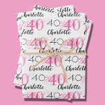 40 years pink 40th birthday Name Wrapping Paper<br><div class="desc">40th birthday 40 years add custom name,  1,  2 or 3 in cool pink and black script typography.</div>
