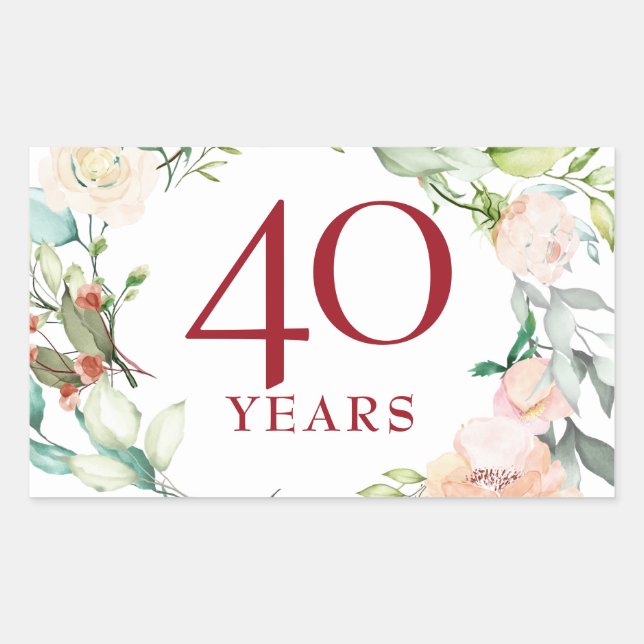 40 Years Roses Garland Ruby Wedding Anniversary Sticker (Front)