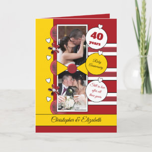 40 years Ruby anniversary red and yellow photo Card