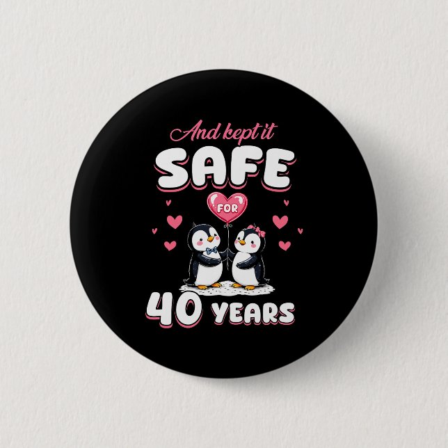 40 Years Wedding Anniversary Penguin Couples Match 2 Inch Round Button (Front)