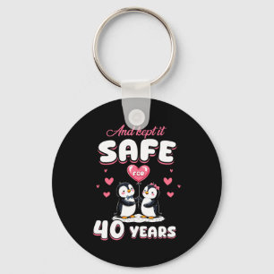 40 Years Wedding Anniversary Penguin Couples Match Keychain