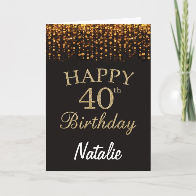 40e anniversaire Carte d'Parties scintillant noire (Devant)