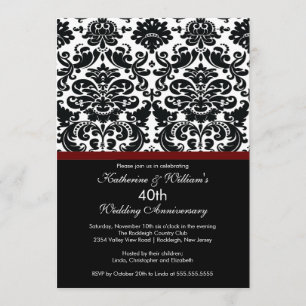 40e anniversaire Damask Invitation Merlot rouge