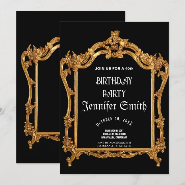 40e anniversaire de fête or Invitation (Devant / Derrière)
