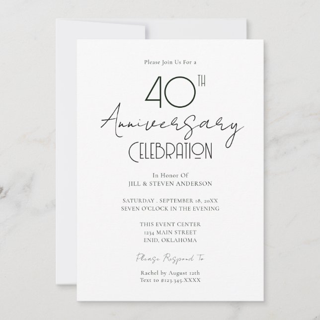 40e anniversaire du Mariage Élégante invitation de (Devant)