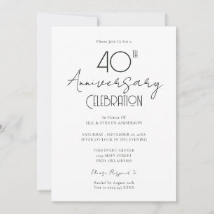 40e anniversaire du Mariage Élégante invitation de
