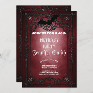 40e anniversaire fête gothique rouge Invitation