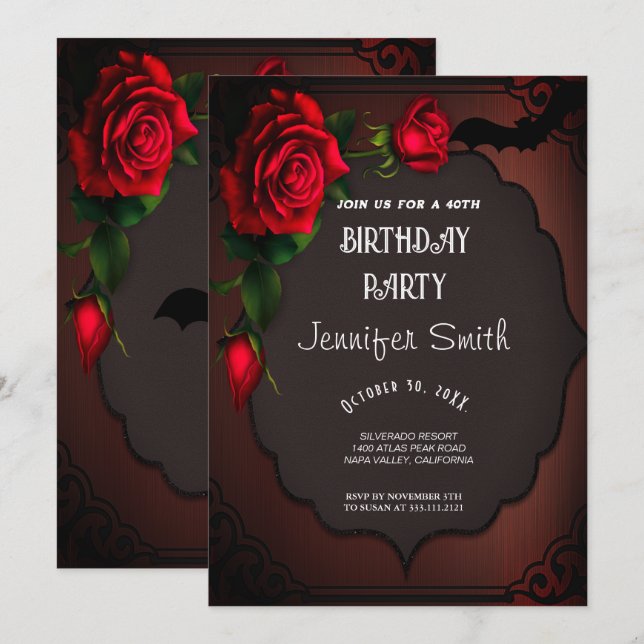 40e anniversaire fête gothique rouge Invitation (Devant / Derrière)