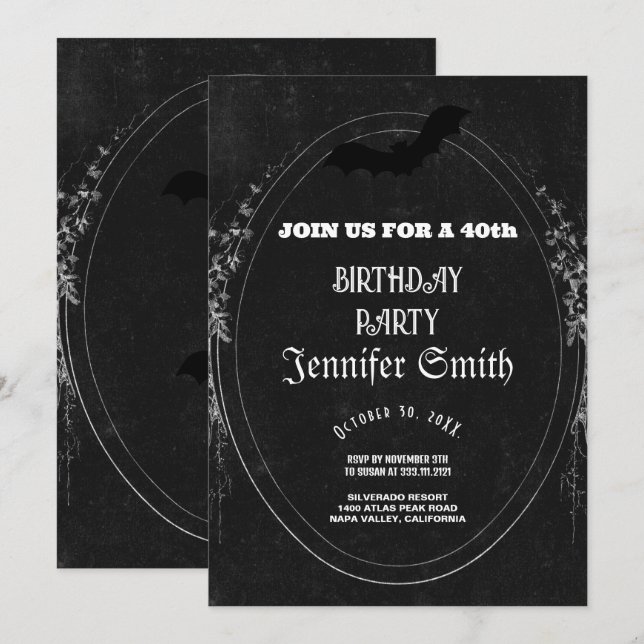 40e anniversaire fête gothique rouge Invitation (Devant / Derrière)