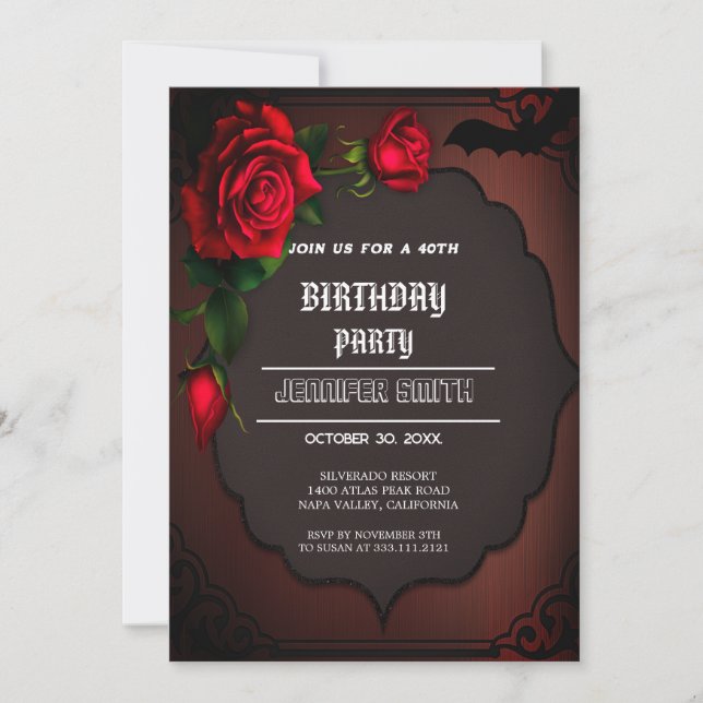 40e anniversaire fête gothique rouge Invitation (Devant)