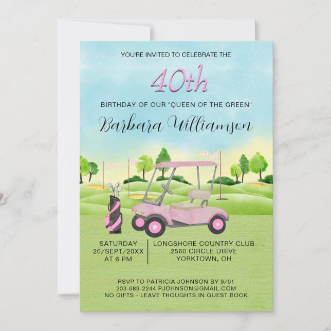 40e Anniversaire Fête Lady Golfer Thème Invitation (Devant)