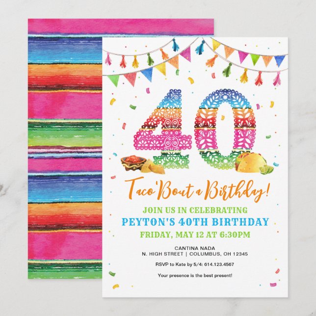40e anniversaire Fiesta Invitation (Devant / Derrière)