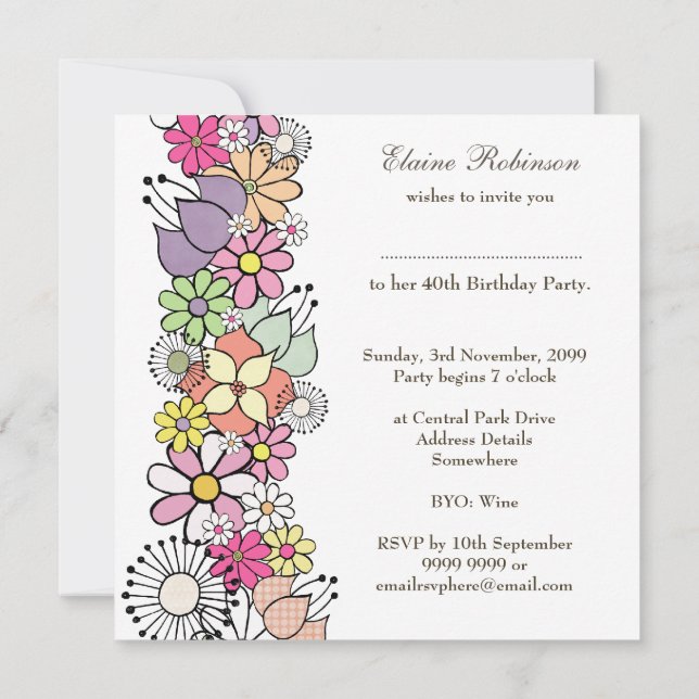 40e anniversaire Floral Numéro 40 Invitation perso (Dos)