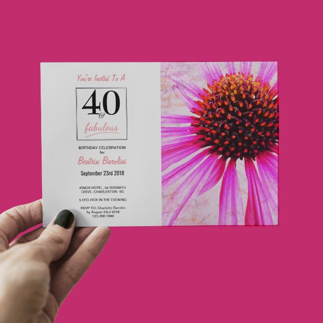 40e anniversaire Floral Photo Invitation (Créateur téléchargé)