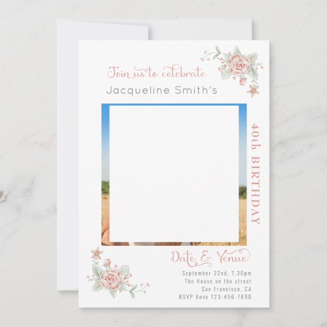 40e anniversaire Floral Photo Invitation (Devant)