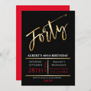 40e anniversaire Gold Black Party Invitation